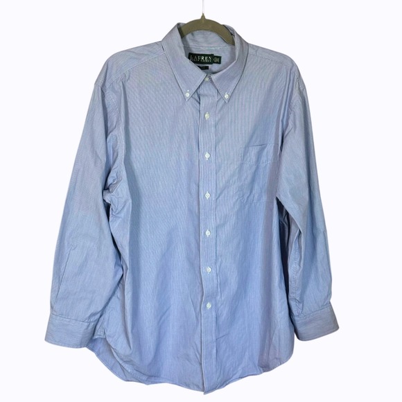 Lauren Ralph Lauren Striped Button Down Shirt 17 32/33 Dress Long Sleeve‎ Blue - Picture 1 of 6